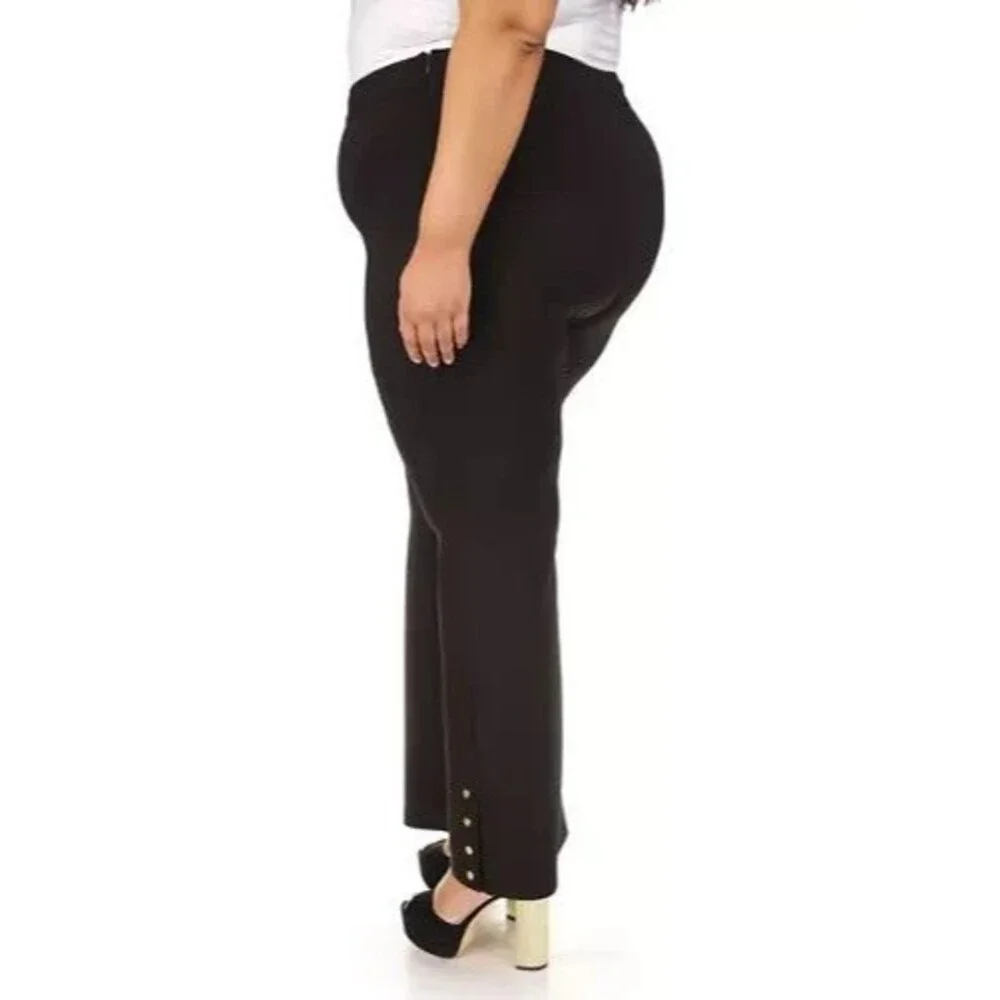 Michael Kors Women's Trendy Plus Size Snap Flare-Leg Dress Pants Black Size 3X